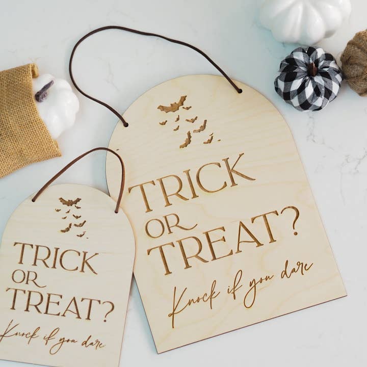 Trick or Treat Hanging Sign for wholesale by Juniper Studio