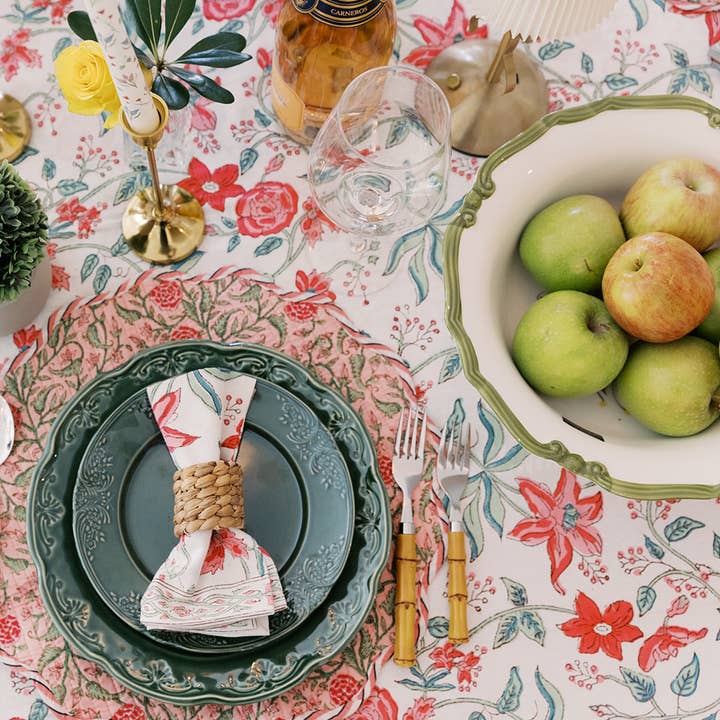 Rose - Handblock Print Cotton Tablecloth for wholesale by House of Alaan