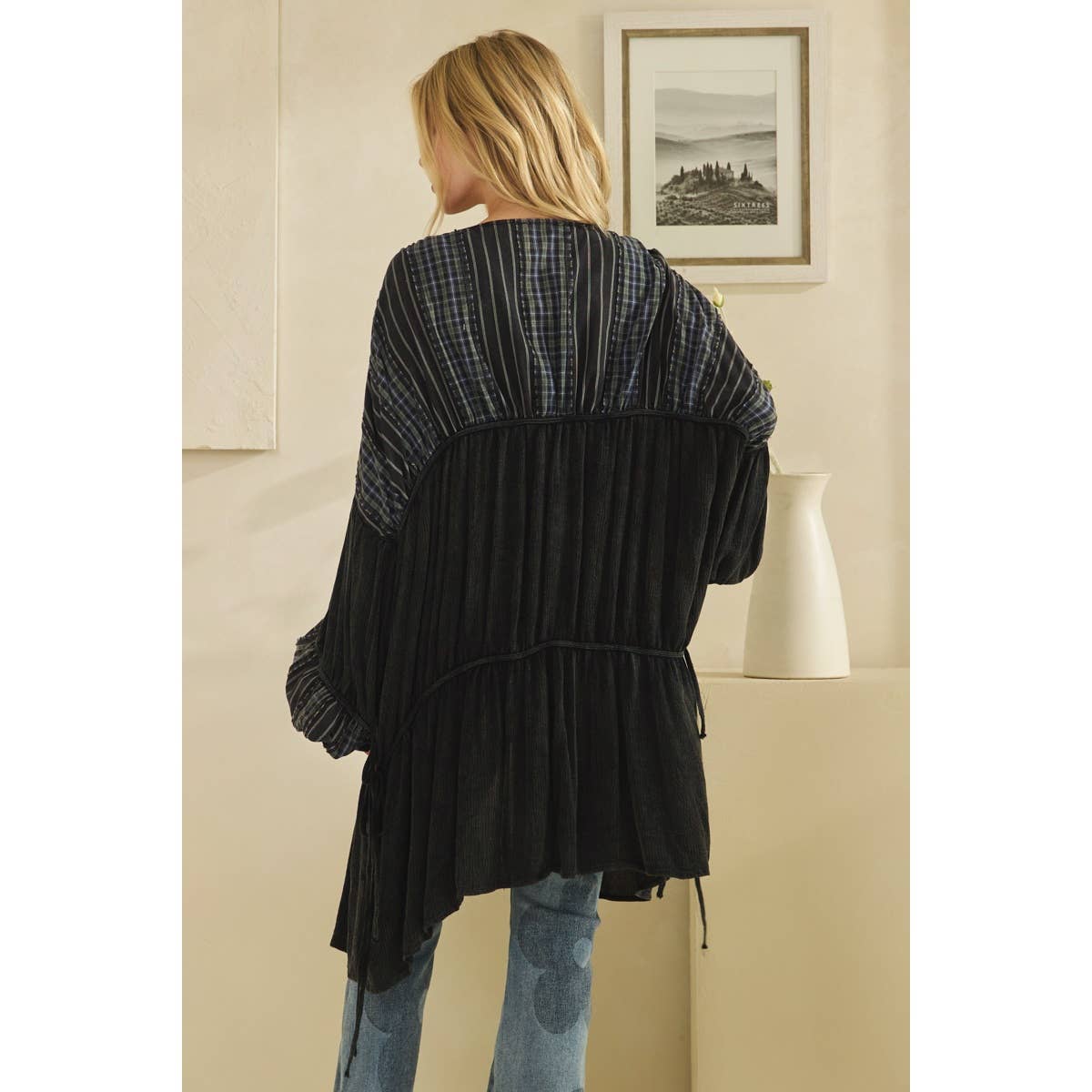 Oli&Hali - Wholesale Cardigan - Women's - WASHED FRONT TIE DRAWSTRING CLOSURE DUSTER14