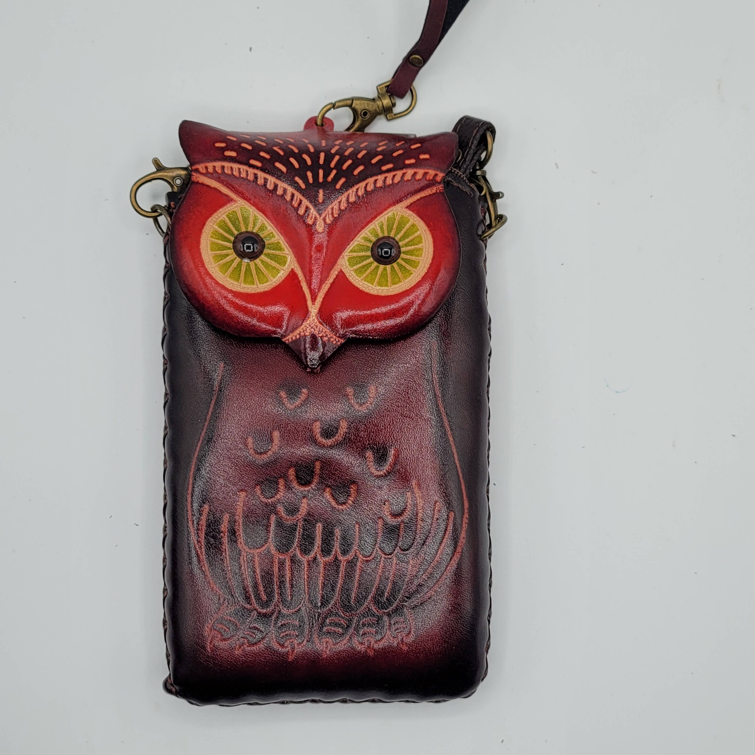 Sunflower Handmade leather inc – Bolsa de telefone - Mulher por atacado – Capa de telemóvel em couro artesanal de coruja10