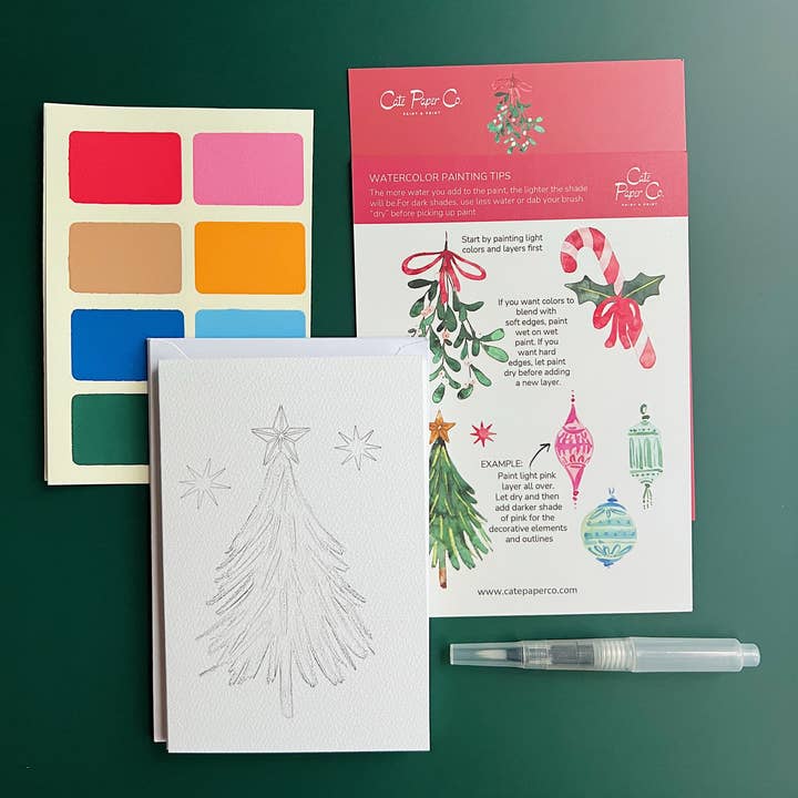 Cate Paper Co. - Wholesale Doe-het-zelf-knutselset - Aquarel Kerstkaarten Kit3