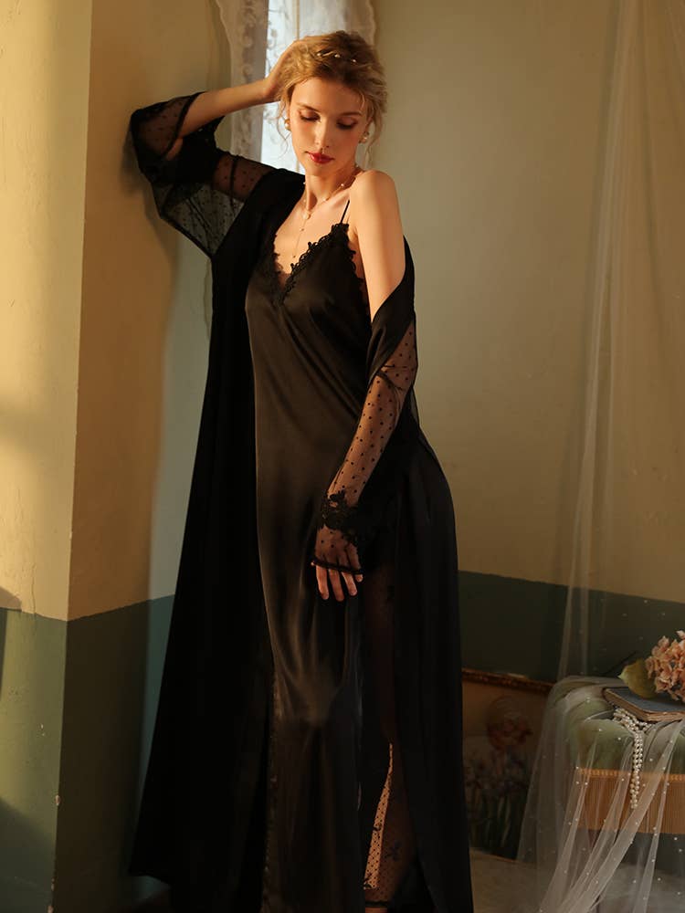 Sweetkama - Wholesale Robe - Women's - Lace Night Gown, Silk Robes,Bridal Party Robes,with babydoll16