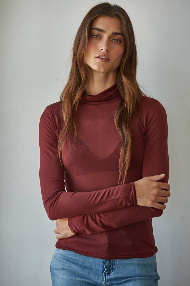 By Together - Wholesale Knit Top - Women's - L8611 | Knit Tencel Jersey Turtleneck Long Sleeve Sheer Top9