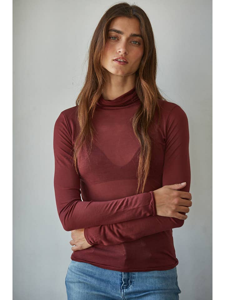 By Together - Wholesale Knit Top - Women's - L8611 | Knit Tencel Jersey Turtleneck Long Sleeve Sheer Top9