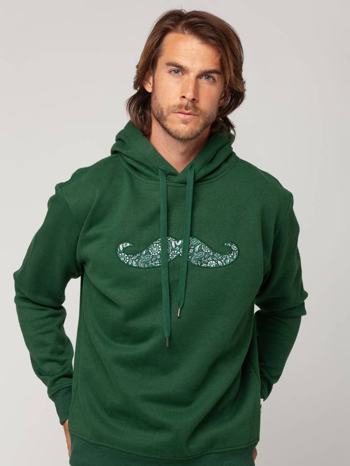 Green Hoodie with Mustache Logo Cantera model for wholesale on Faire0