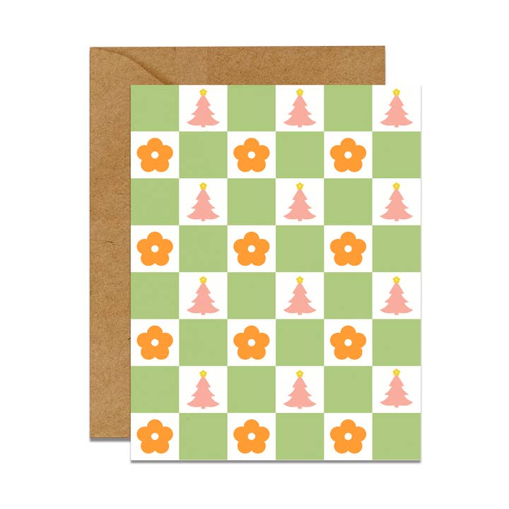 Cartolina di Natale Retrò | Cartolina di Natale con Albero a Quadri Daisy per la vendita all'ingrosso da parte di No Yeah For Sure