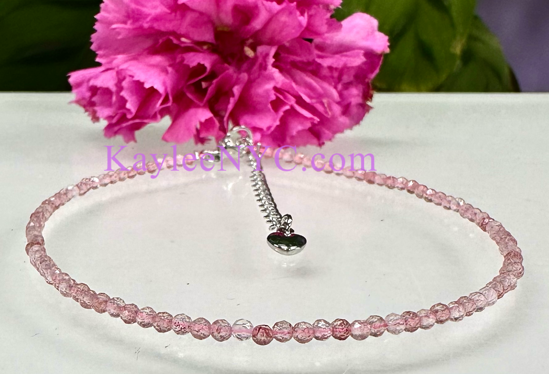 KayleeNYC - Wholesale Anklet - 2mm Natural Strawberry Quartz Anklets Crystal Healing2