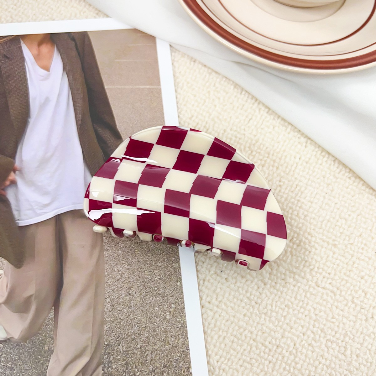 ACCITY - Wholesale Hair Clip - Women's - Checkerboard Hair Claw – Candy Color Acetate Look_CWMM1008417