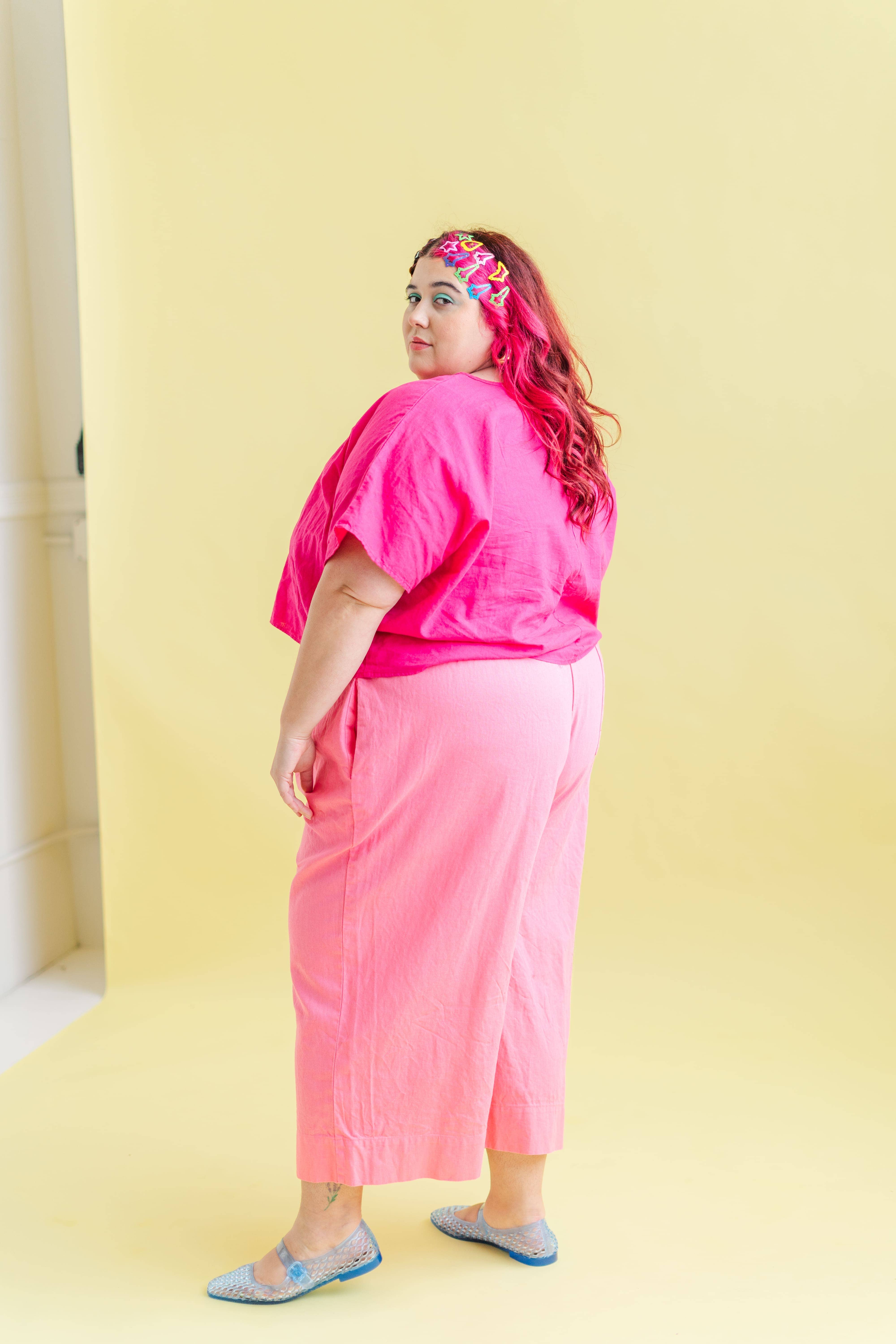 Nettle Studios - Wholesale Pants - Women's - Size Inclusive Plus Size Wide Leg Pant Bubblegum Pink Linen26