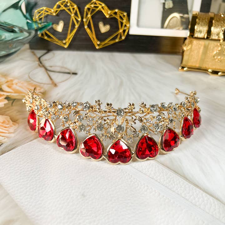 Happy Dream Gifts - Wholesale Tiara - Women's - Queen of Heart Tiara, Red Heart Crown, Gold Fairy Headband