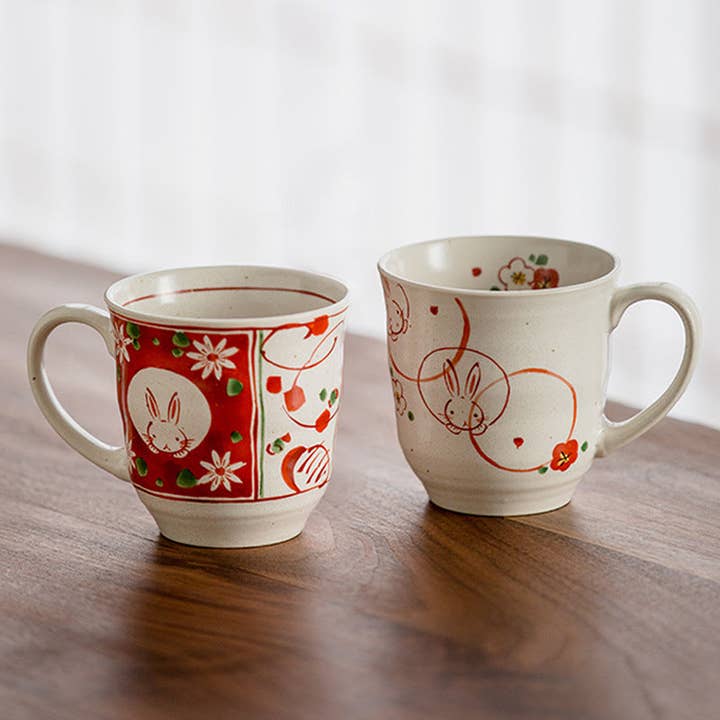 Gohobi Japanese Mino Ware Sakura Rabbit Mug Set for wholesale by Gohobi (We cover U.S. import duties)