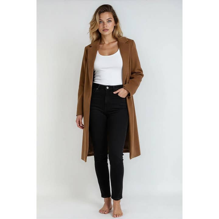 FAUX SUEDE SINGLE BREASTED LONG COAT for wholesale by Timeless