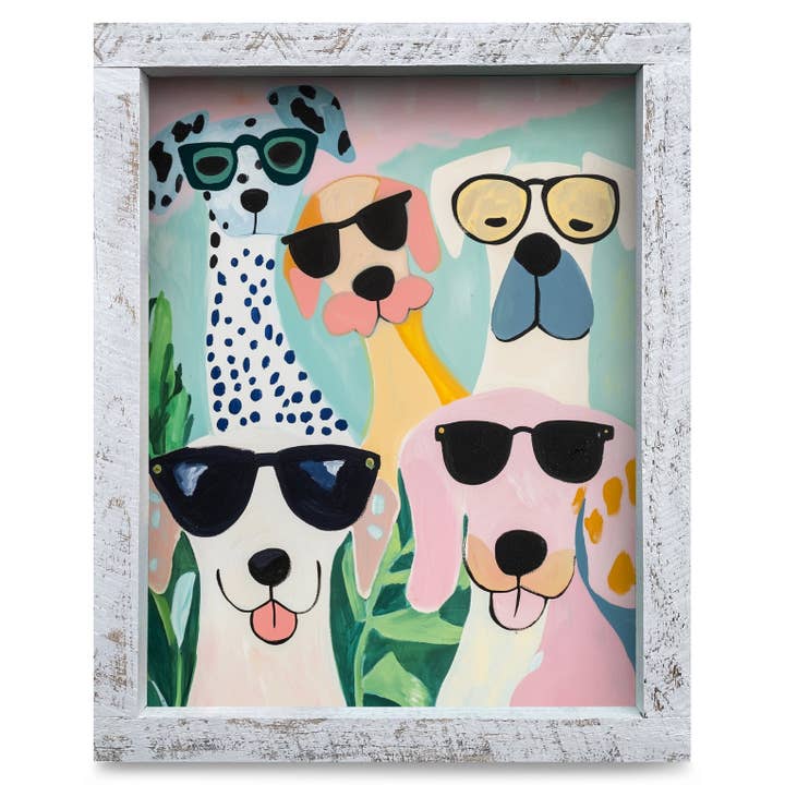 Perro Motley Crew | Impresión de arte enmarcada en madera real para pared para venta al por mayor de Mill Wood Art