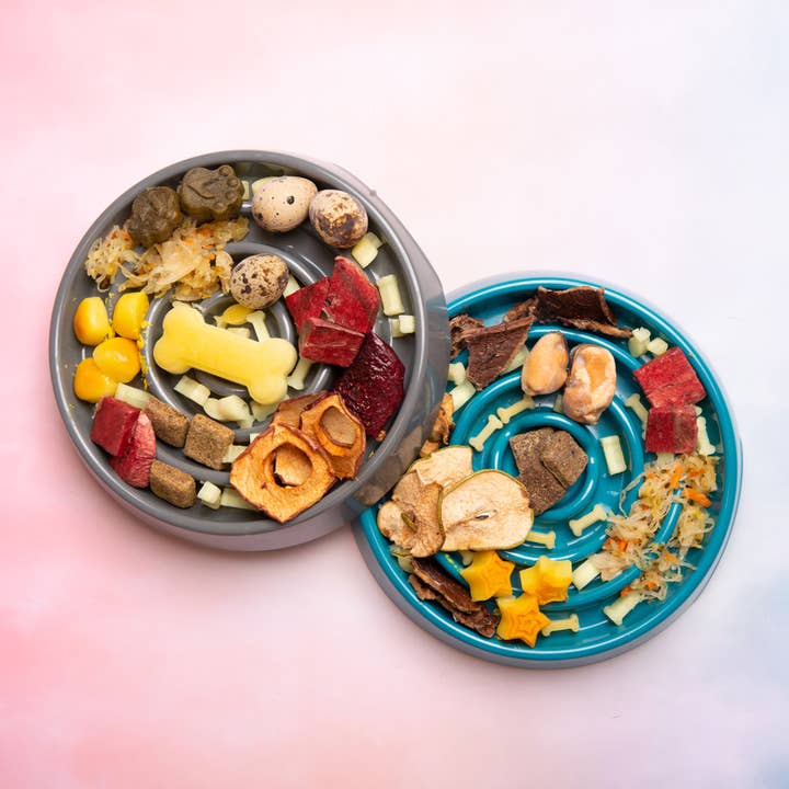 Pet Palette Distribution - Wholesale Pet Bowl - Cat/Dog - Messy Mutts Interactive Slow Feeder Blue 3 Cups