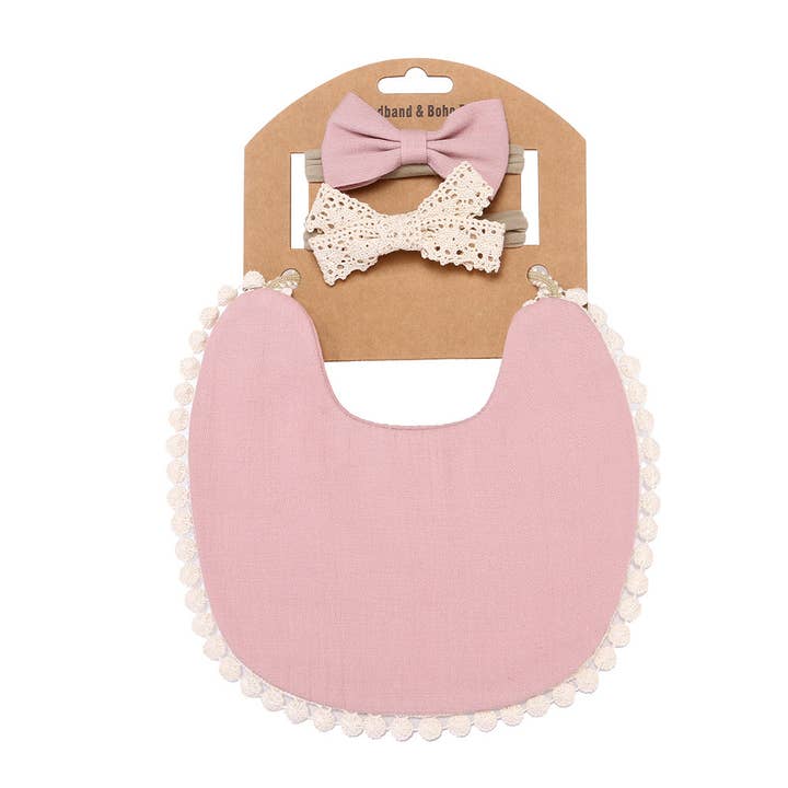 Little Trendy - Vente Bavoir - bébés - Ensemble bavoir et bandeau en dentelle de bambou doux pour nouveau-né3