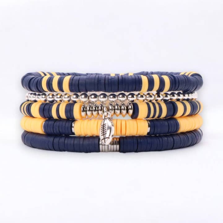 Navy Blue and Gold Game Day Bracelet Stack for wholesale by Fish Towne Designs, LLC