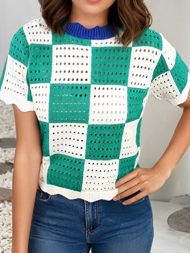 LDC Colorblock Plaid Short Sleeve Round Neck Shift Top for wholesale by Little Daisy Closet