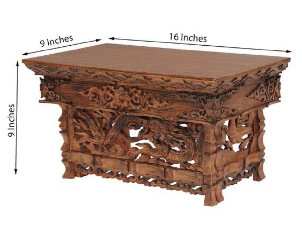 Lungta Imports – wholesale Decorative tabletop object – Solid Wood Hand Carved Tibetan Buddhist Prayer Shrine Altar6
