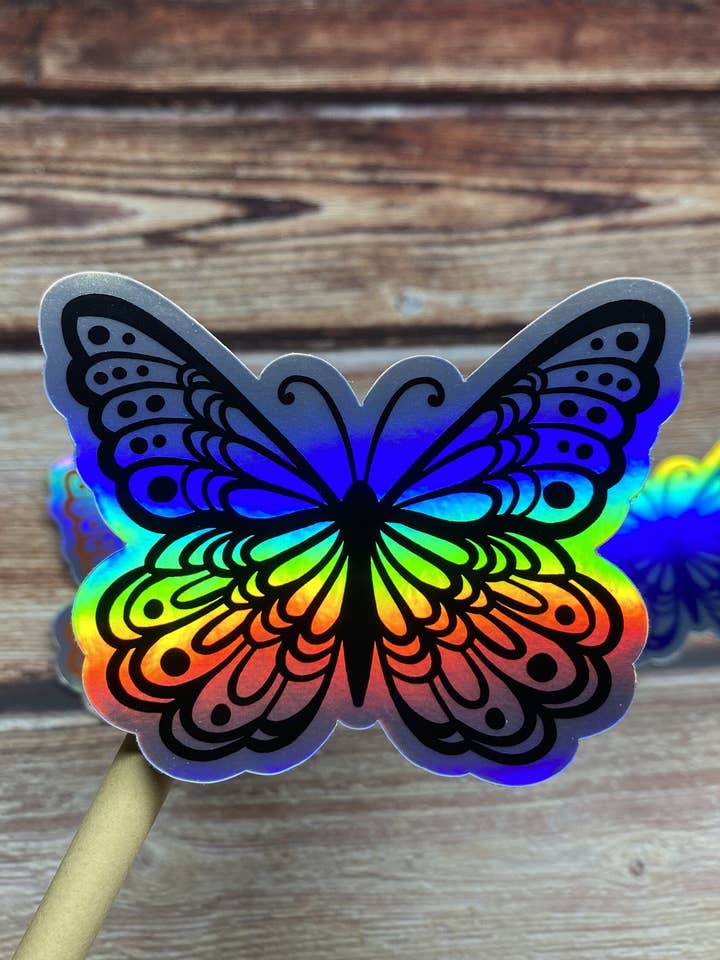 Butterfly Holographic Vinyl Sticker for wholesale by Fig Tree Works
