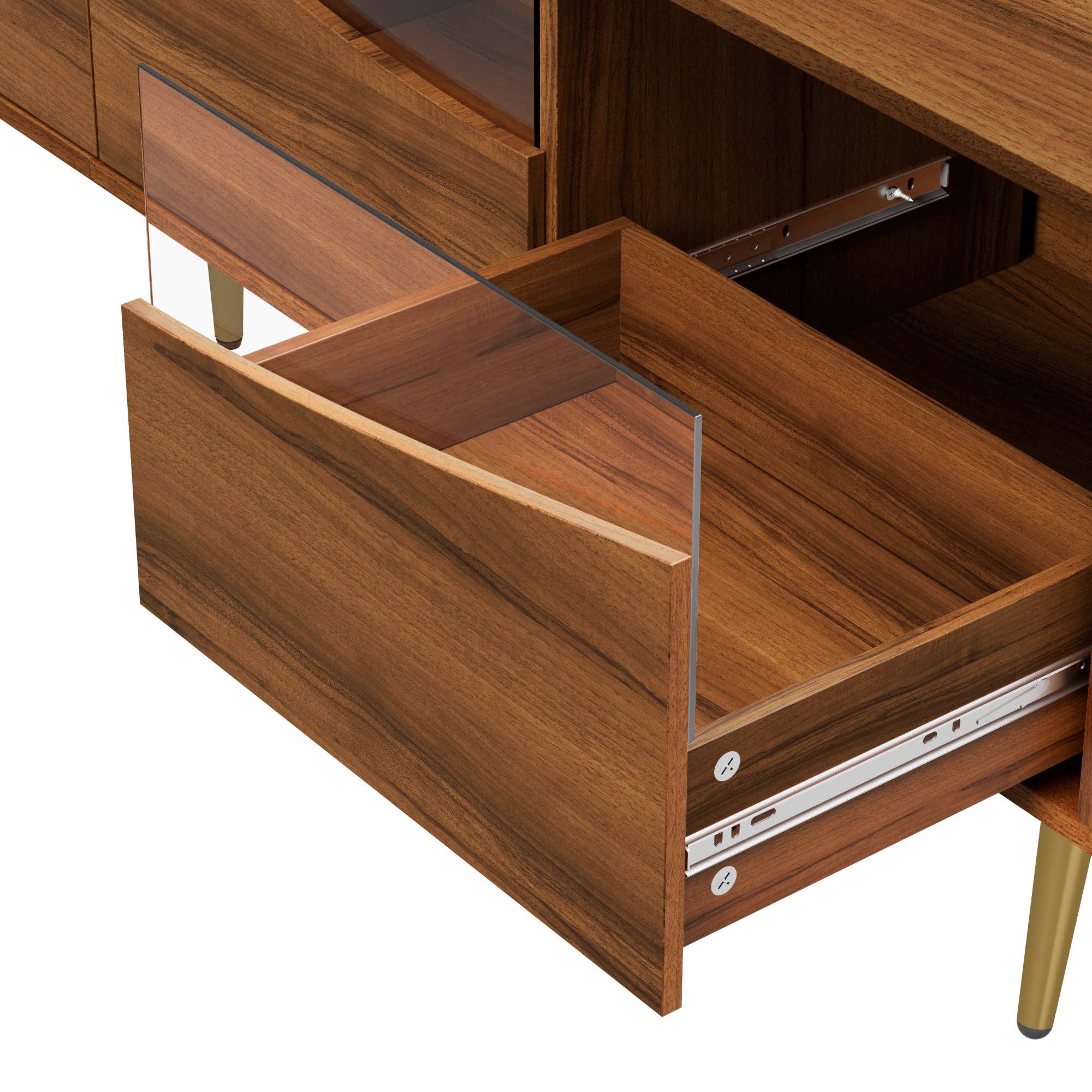 Urban Meuble - Wholesale Console Table - Retro walnut-effect TV stand with LED lighting and gold metal legs PROKARYOT11