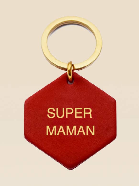 SUPER MAMAN personalized red leather keychain for wholesale by FAUVETTE PARIS
