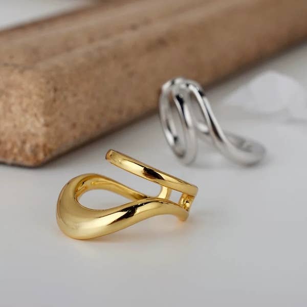 LanLivia - Wholesale Cuff/Wrap Earrings - Unique design double line golden n silver ear cuff-one piece12