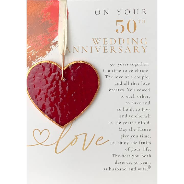 The Grandparent Gift Co. Inc. - Wholesale Ornament - 50th Wedding Anniversary Gift USA Handmade Glass Heart 7731