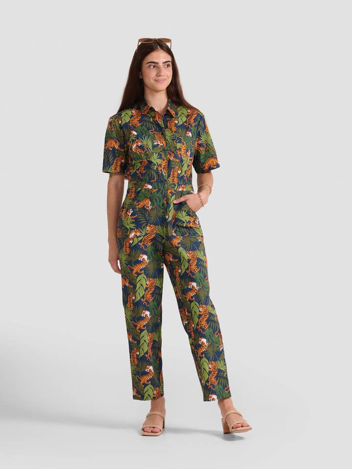 Macacão com Estampa de Tigres Selvagens para Mulheres por atacado de Poplin and Co.