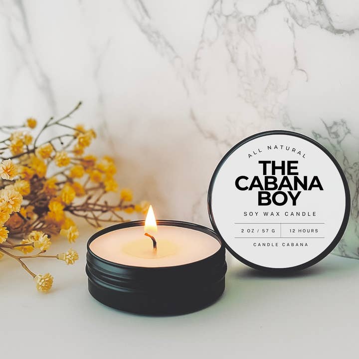 The Cabana Boy 2 oz Travel Tin Candle – 100% Natural Soy for wholesale by Candle Cabana