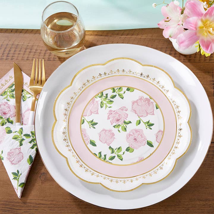 Kate Aspen - Wholesale Disposable Plate - Pink Tea Time Whimsy 9 in. Premium Paper Plates (Set of 16)