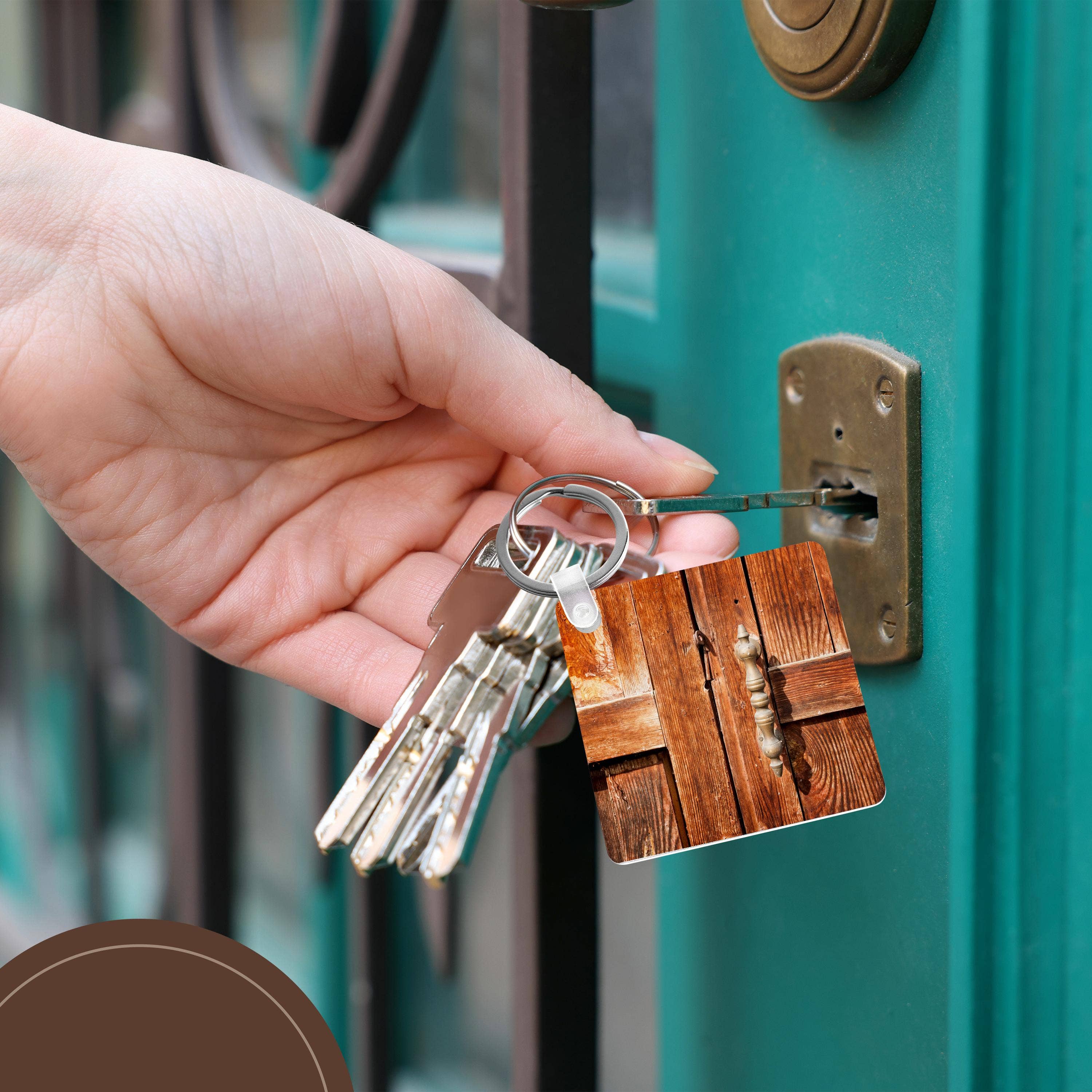 3dRose - Wholesale Keychain - Unisex - 3dRose, Old wooden door with a handle, Key Chain5