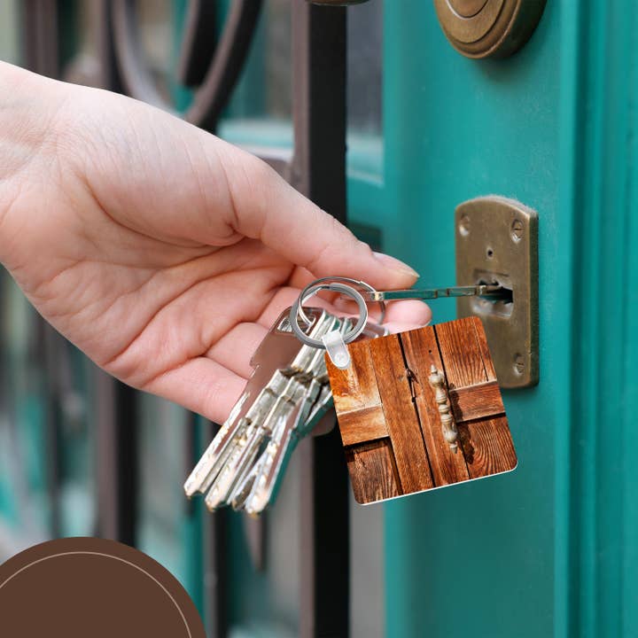 3dRose - Wholesale Keychain - Unisex - 3dRose, Old wooden door with a handle, Key Chain5