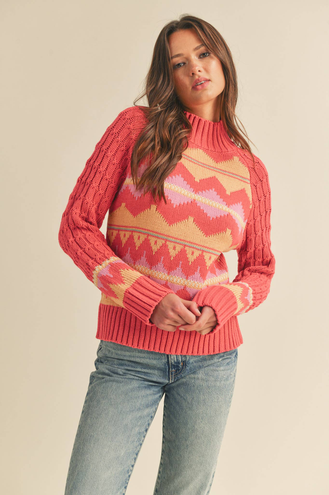 &MERCI - Wholesale Knit Sweater - Women's - FAIR ISLE TURTLENECK SWEATER MSW1017721