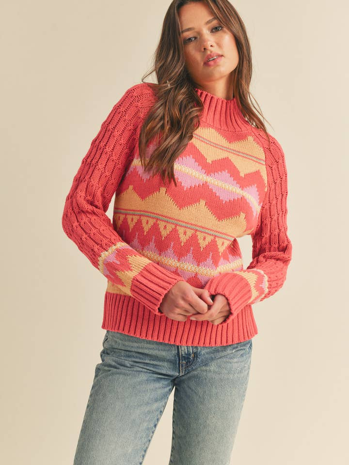 &MERCI - Wholesale Knit Sweater - Women's - FAIR ISLE TURTLENECK SWEATER MSW1017721