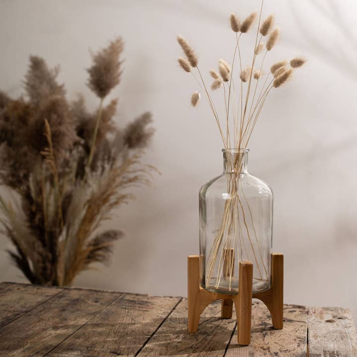 SALE - Lina Farmhouse Pedestal Vase Glass & Wood for wholesale by Foreside Home & Garden