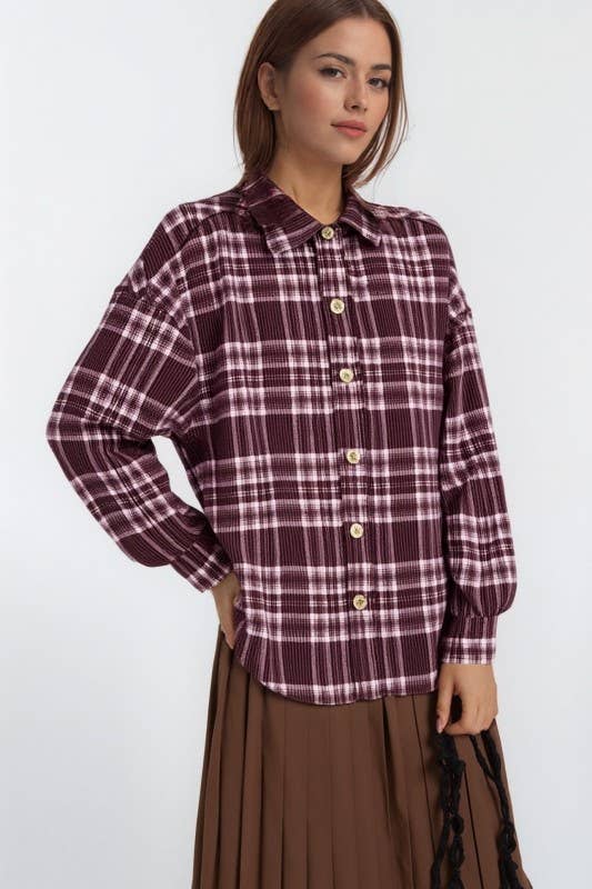 HEIMISH - Vente Veste-chemise – femme - ET7968-19 CHEMISE BASIQUE À CARREAUX AVEC COL5