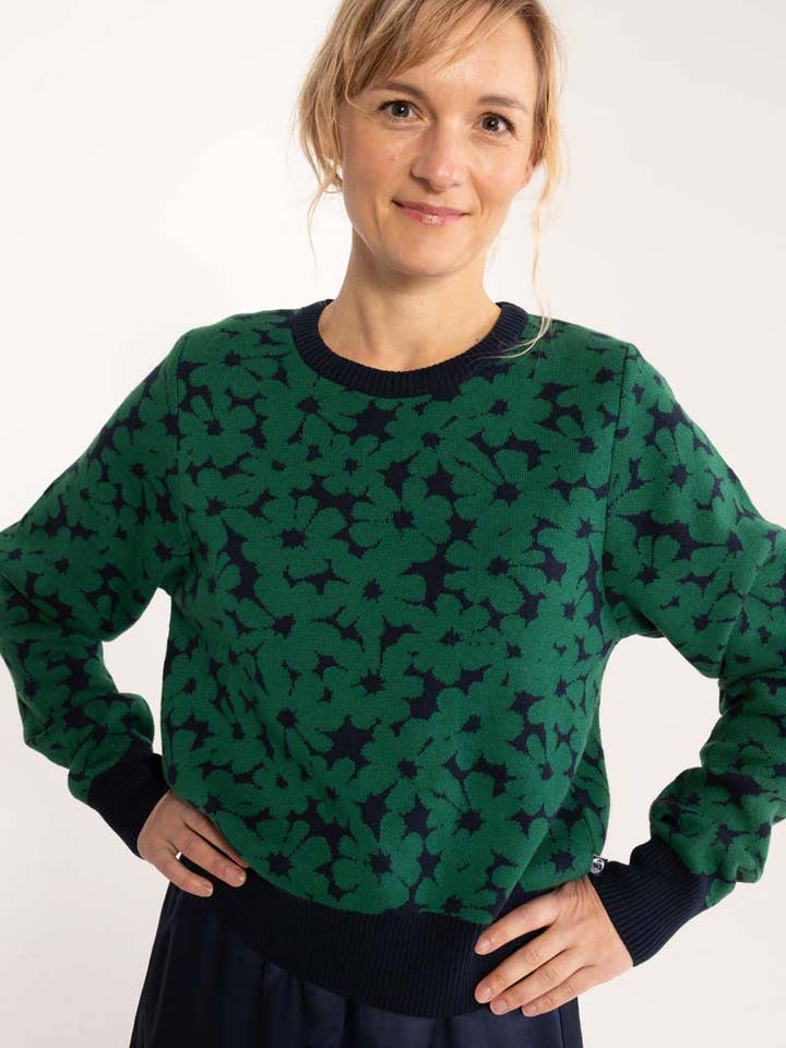 Danefae København - Wholesale Knit Sweater - Women's - Danefox Cotton Jaquard Sweater Dark Pine/Dark Navy