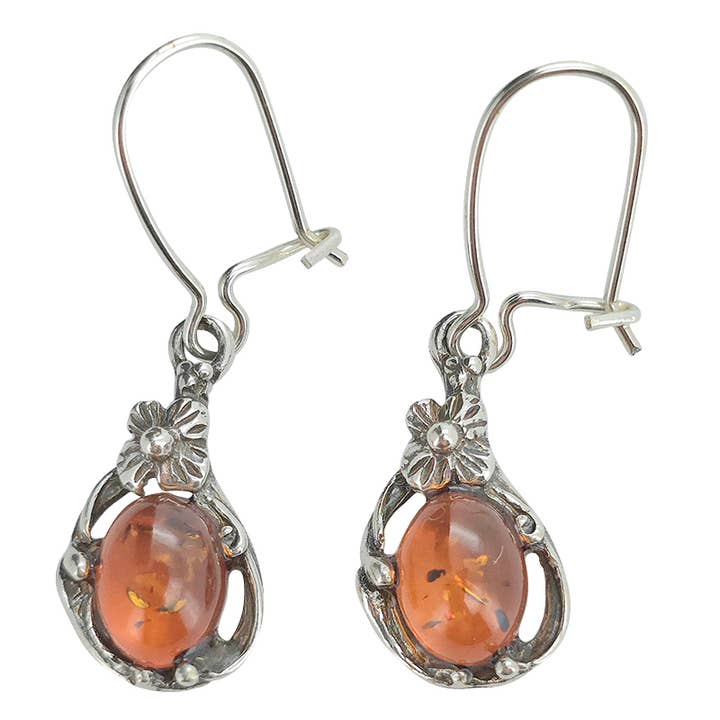 Amberman - Wholesale Dangle Earrings - Cognac Amber Sterling Silver Earrings On Hooks