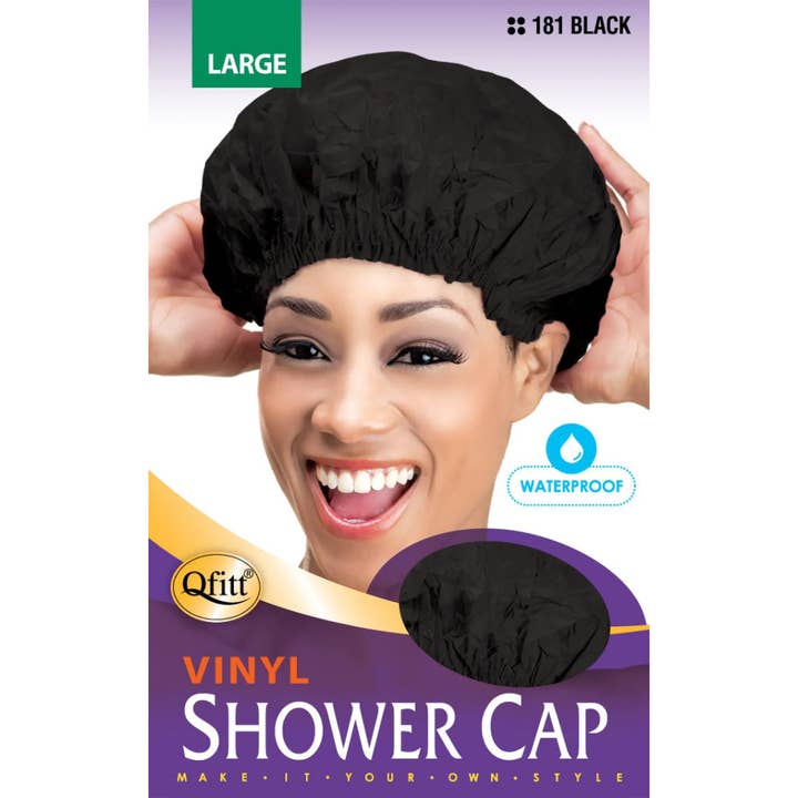 KT Supply - Wholesale Showercap - Qfitt Vinyl Shower Cap, Large, Black