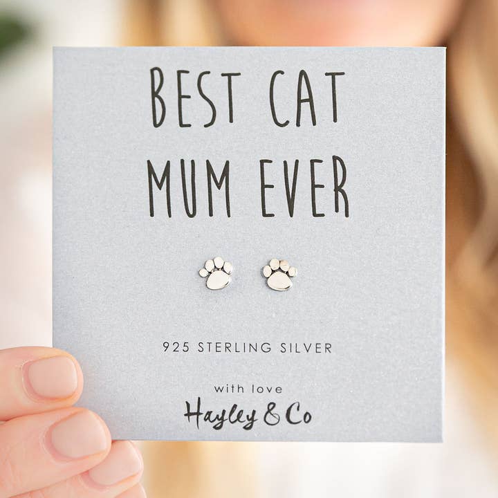 Best Cat Mum Silver Paw Earrings for wholesale by Hayley & Co
