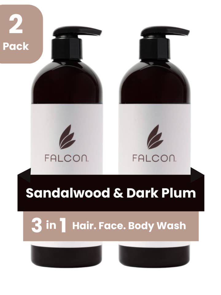 Sandalwood Dark Plum Hair Face Body Wash Bundle 2-Pack for wholesale by Falcon