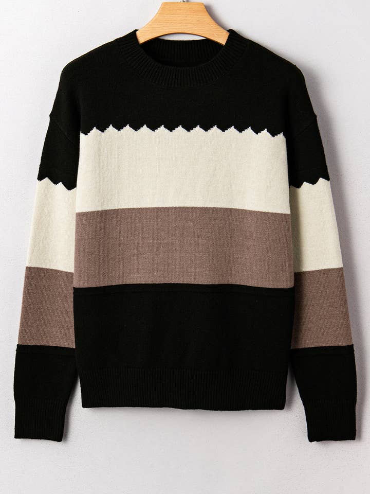 LALA LOO - Wholesale Knit Sweater - Women's - LALALOO Colorblock Crewneck Drop Shoulder Sweater0