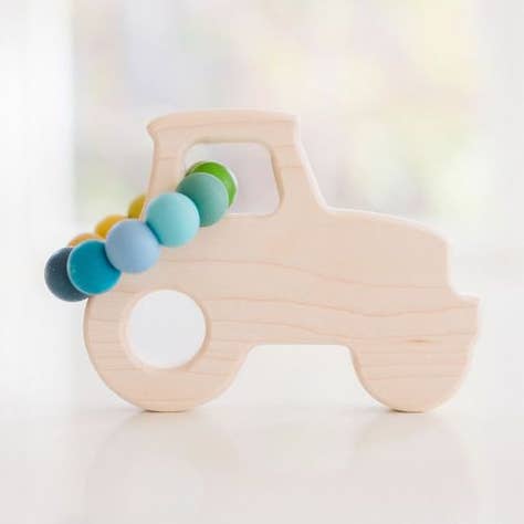 Tractor Grasping Wooden Baby Toy with Teething Beads for wholesale by Bannor Toys