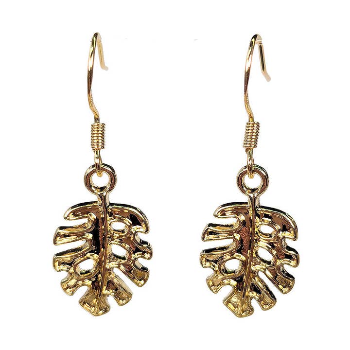16K Real Gold Plated Monstera Leaf Earrings for wholesale by Stylish Jewelry Supply