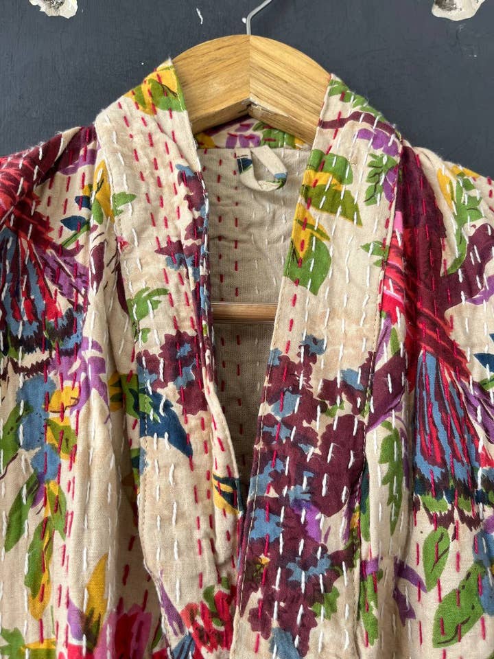 Bhawana Handicrafts - Vente Peignoir – femme - Peignoir à imprimé d'oiseaux, tenue de nuit, costume de bain, robe Kantha2