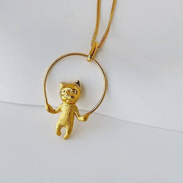 Cute Rope Skipping Cat Necklace - Gold n Silver for wholesale by LanLivia
