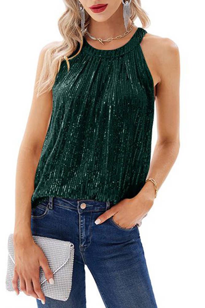 UNISHE – Großhandel Tanktop – Damen – Schwarzes Neckholder-Top mit Pailletten von UNISHE7
