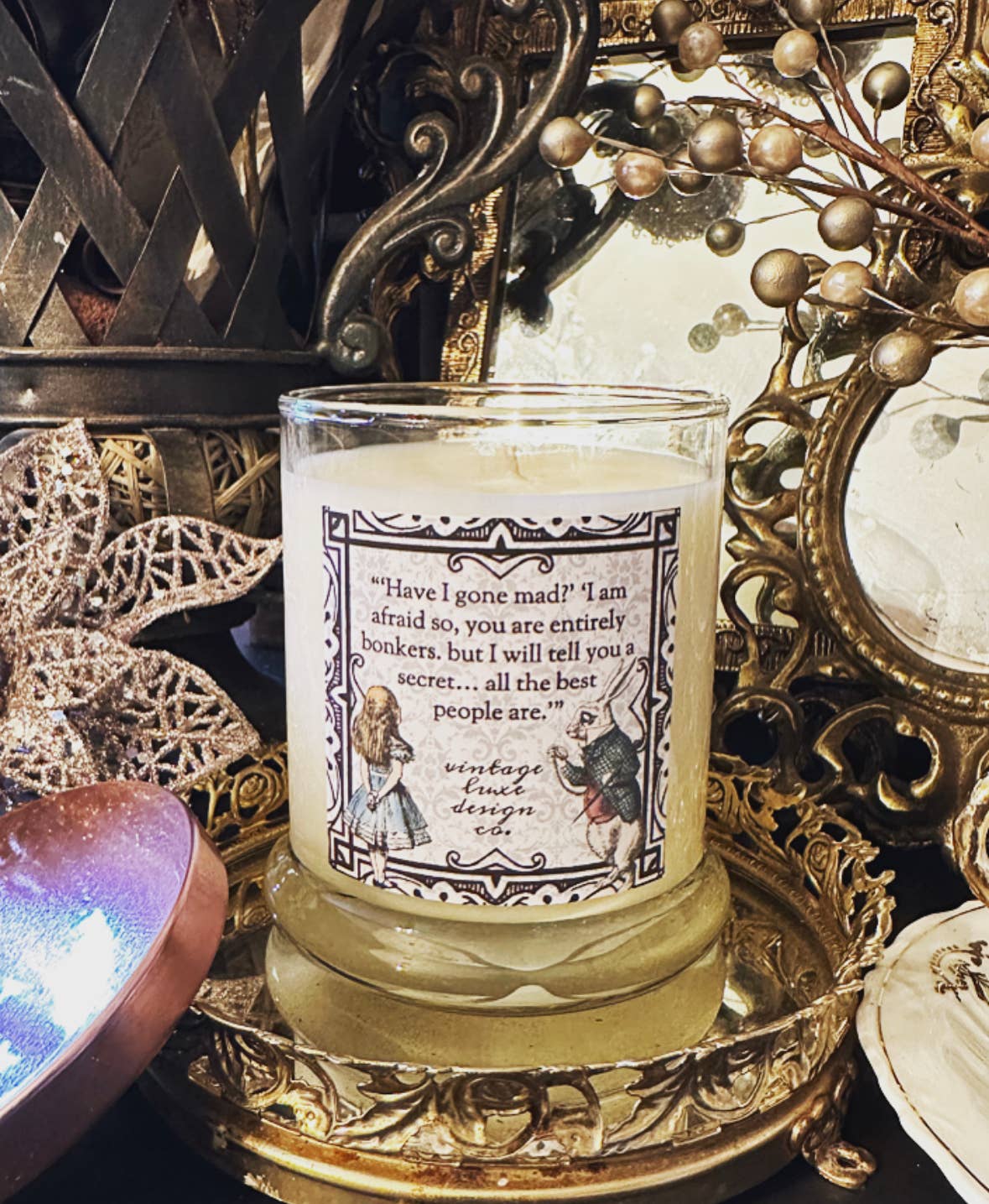 Vintage Luxe Design Co. - Wholesale Jar/Filled Candle - White Rabbit Alice Wonderland 10 Oz Soy Candle Strawberry5