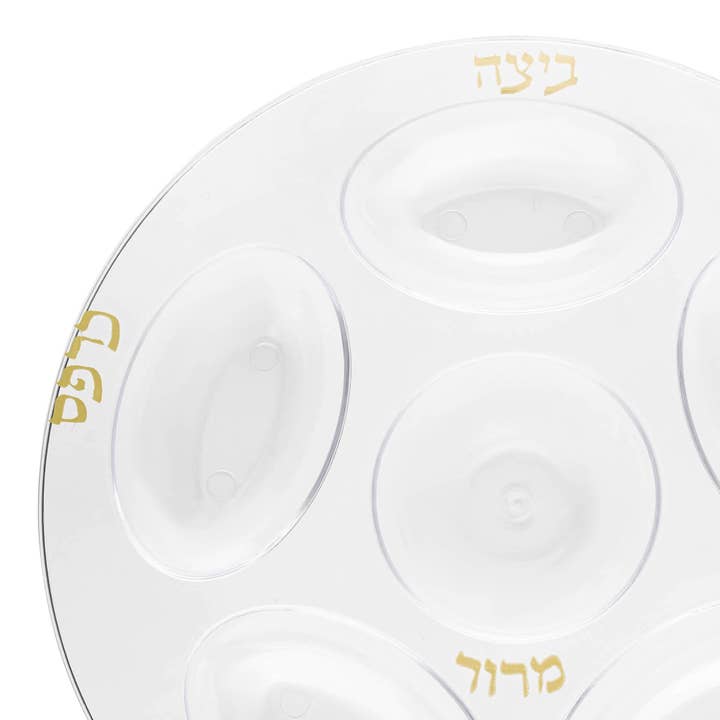 Smarty had a Party - Venta al por mayor Platos desechables - Platos de plástico para Seder transparentes de 12" con sección dorada - 24 unidades