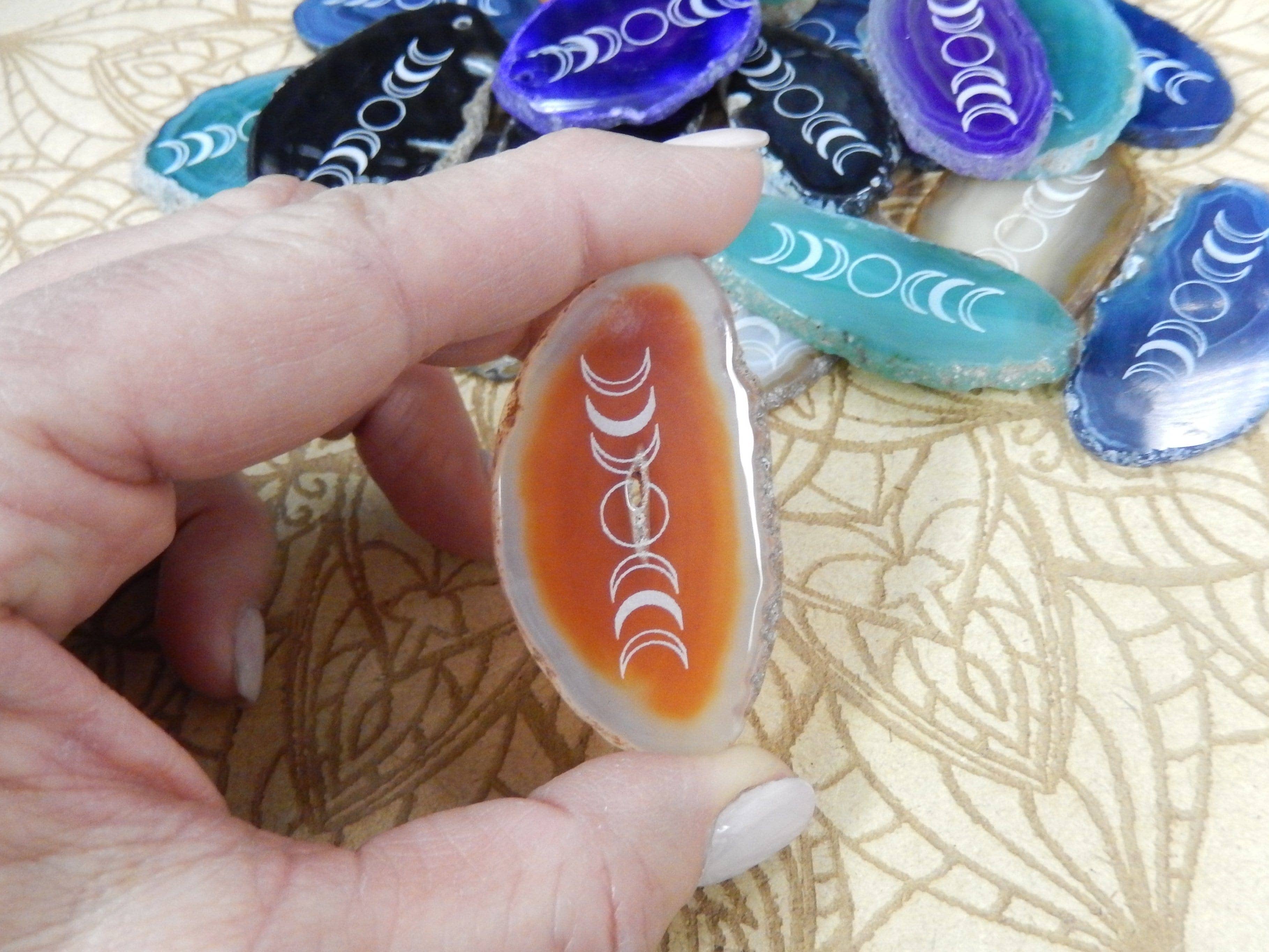 Rock Paradise - Wholesale Spiritual Stone/Crystal - Agate Slice with Moon Phase Design - Choose Drilled or Un-Drilled - Geode Slice - Jewelry Supplies8